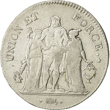 Moneda, Francia, Union et Force, 5 Francs, 1801, Bordeaux, BC+, Plata, KM:639.5