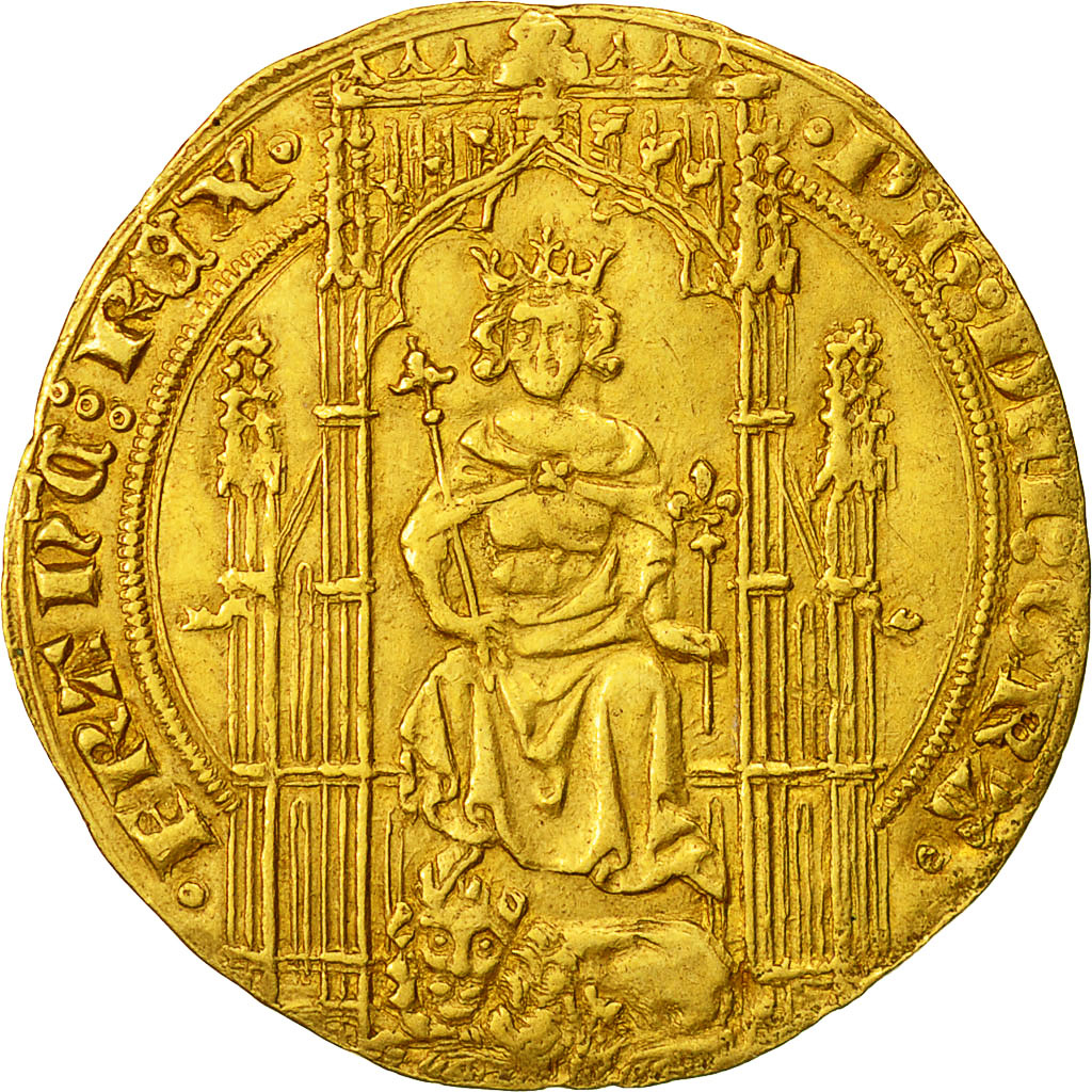 Coin, France, Philippe VI, Lion d'or, Undated (1338), AU(55-58),Gold,Duplessy250