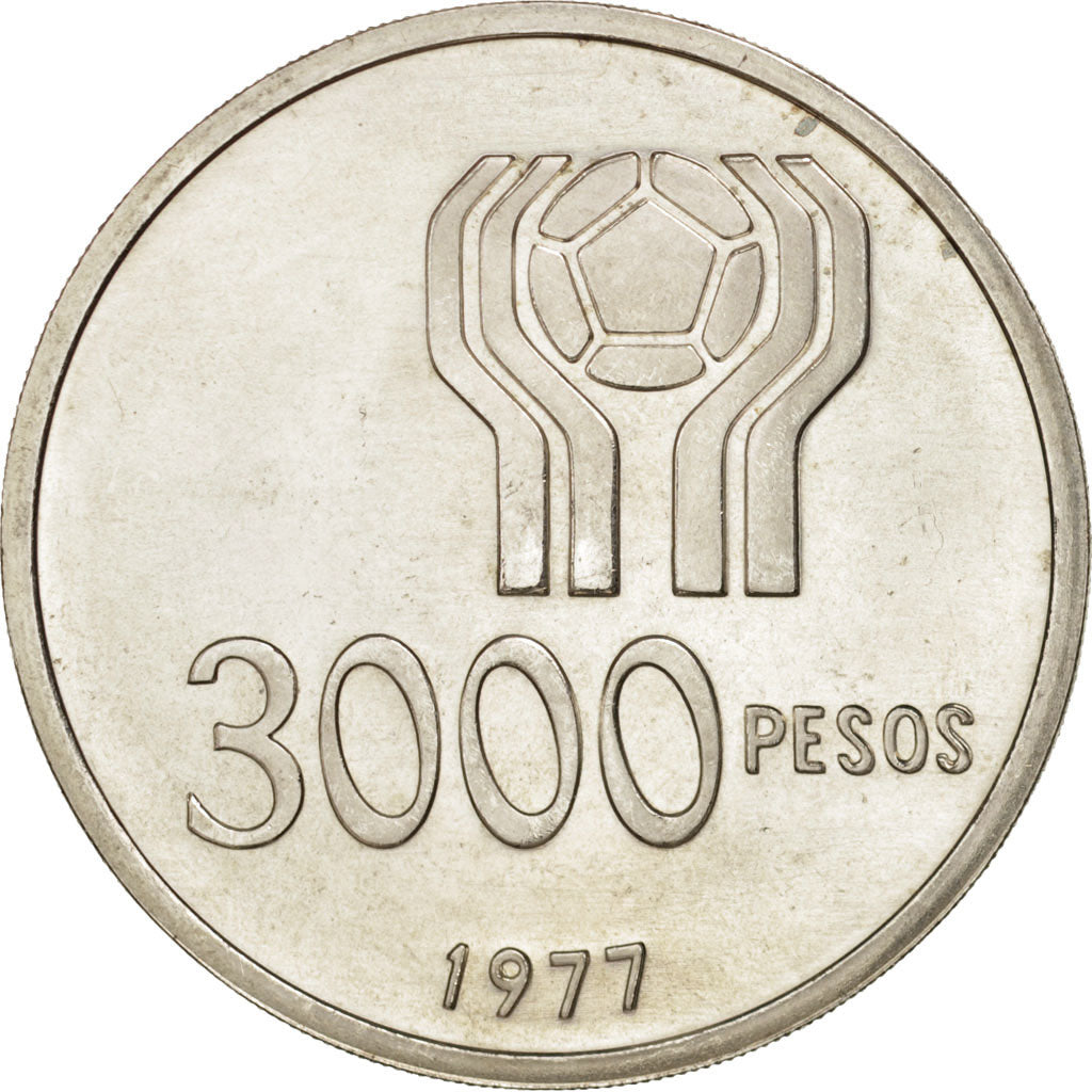 Argentina, 3000 Pesos, 1977, SPL, Argento, KM:80