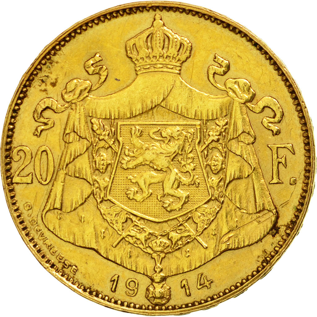 Coin, Belgium, 20 Francs, 20 Frank, 1914, AU(50-53), Gold, KM:78