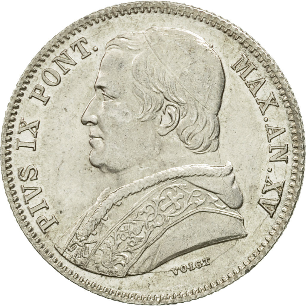 Munten, Italiaanse staten, PAPAL STATES, Pius IX, 20 Baiocchi, 1860, Roma, PR+