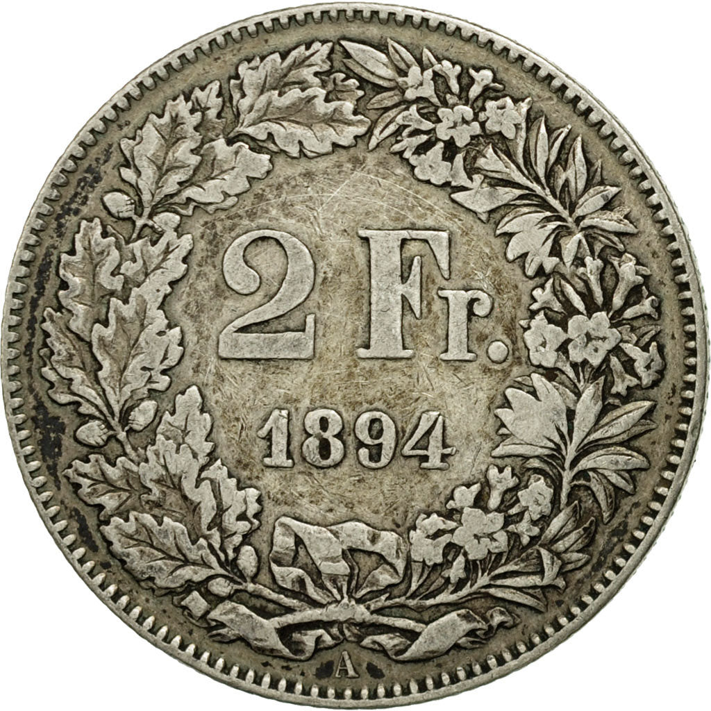 Coin, Switzerland, 2 Francs, 1894, EF(40-45), Silver, KM:21