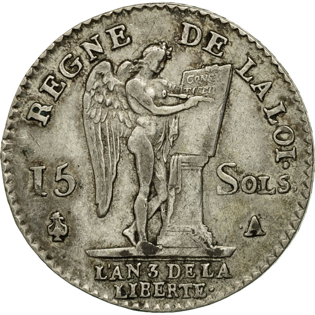 Munten, Frankrijk, 15 sols françois, 1/8 ECU, 1791, Paris, ZF, Zilver, KM 604.1
