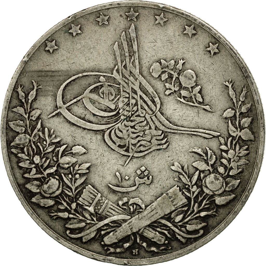 Moneta, Egitto, Abdul Hamid II, 10 Qirsh, 1906, Misr, BB, Argento, KM:295
