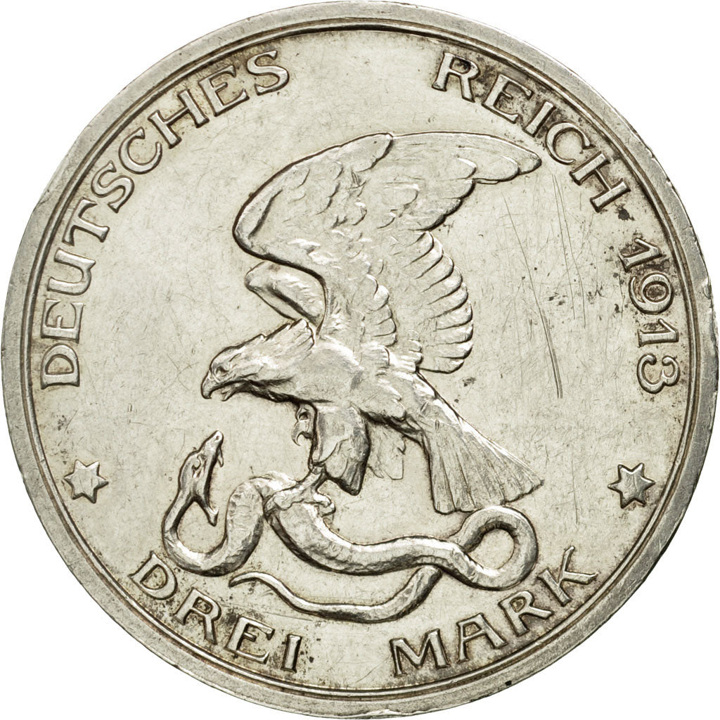 Coin, German States, PRUSSIA, Wilhelm II, 3 Mark, 1913, Berlin, EF(40-45)