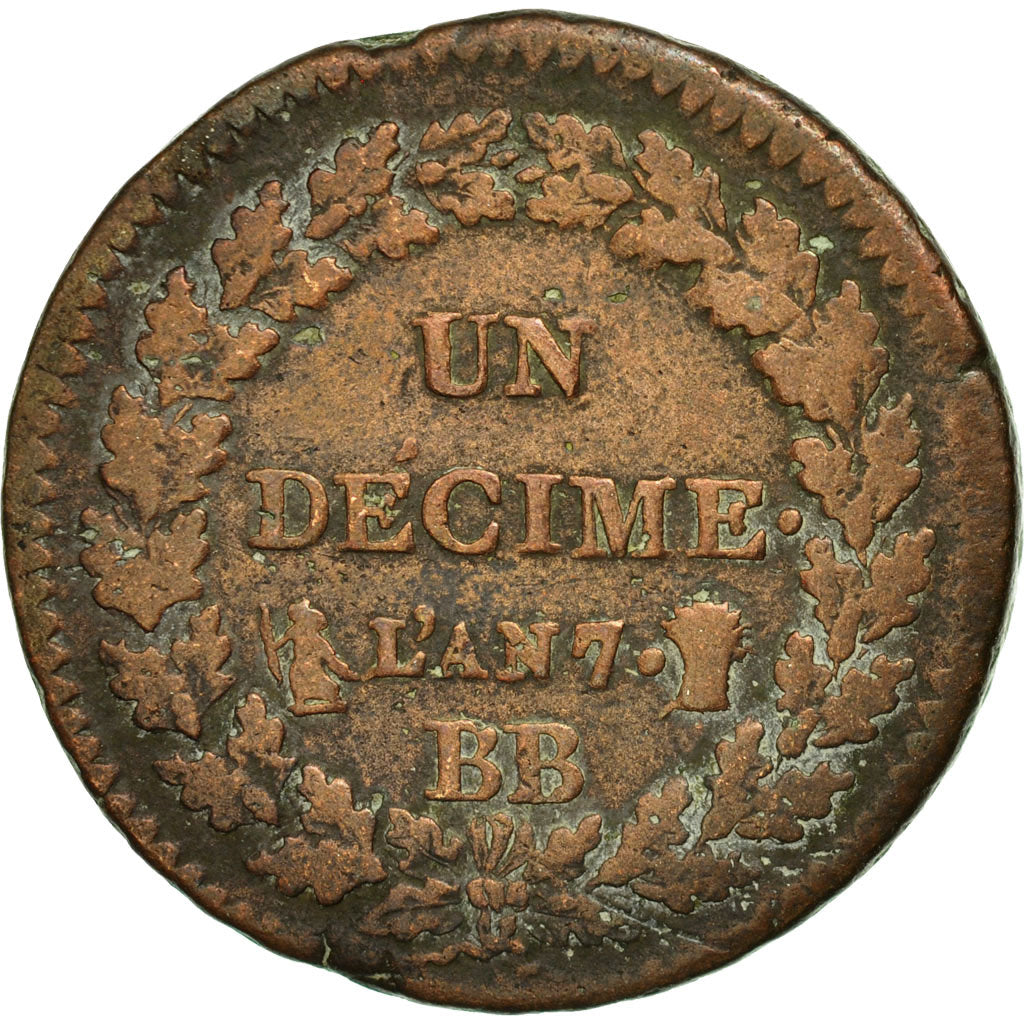 Coin, France, Dupré, Decime, 1798, Strasbourg, VF(20-25), Bronze, KM:644.4