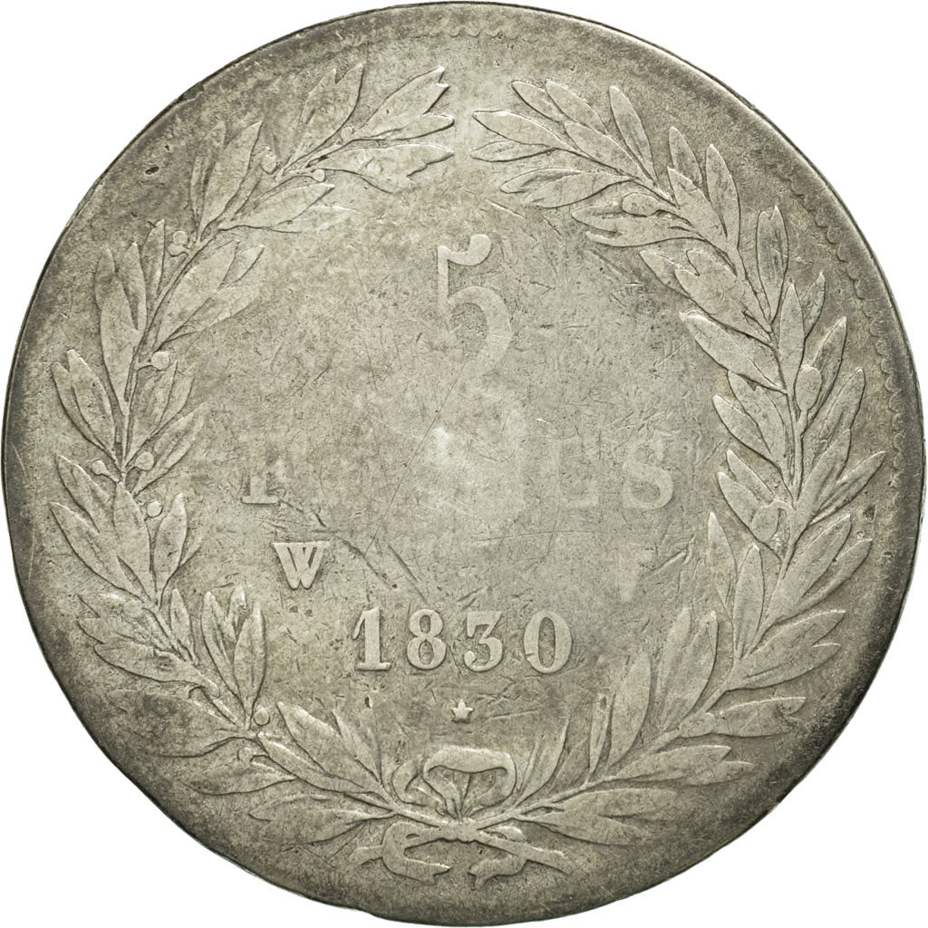 Coin, France, Louis-Philippe, 5 Francs, 1830, Lille, F(12-15), Silver, KM:737.4