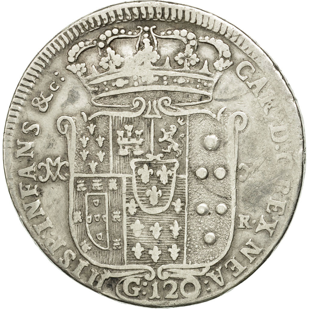 Coin, ITALIAN STATES, NAPLES, Carlo, 120 Grana, 1749, VF(30-35), Silver, KM:150