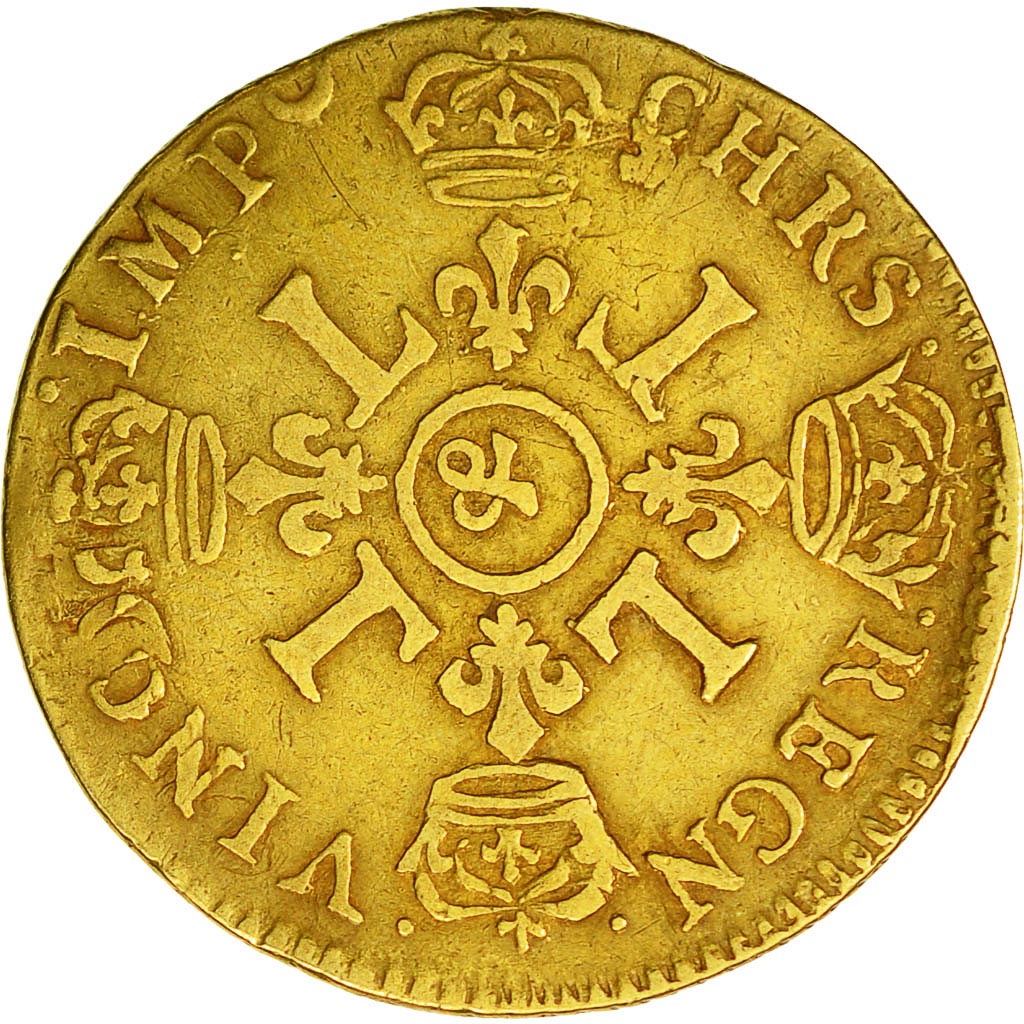 Moneta, Francia, Louis XIV, Louis d'or aux 4 L, 1695, Aix, MB, Oro, KM 302.23