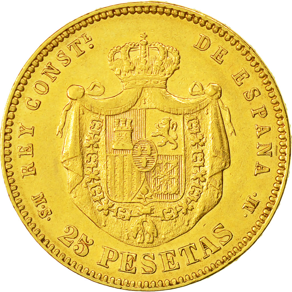 Coin, Spain, Alfonso XII, 25 Pesetas, 1880, Madrid, AU(50-53), Gold, KM:673