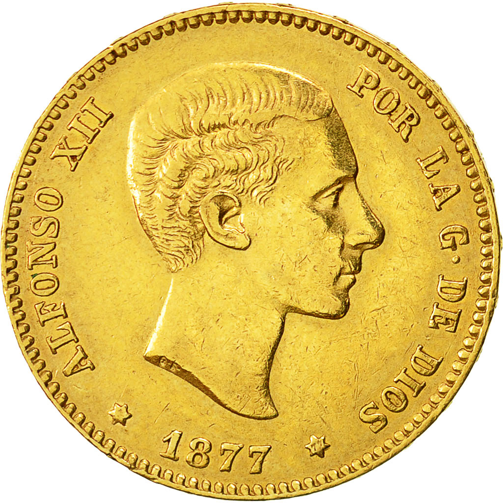 Moneda, España, Alfonso XII, 25 Pesetas, 1877, Madrid, MBC+, Oro, KM:673