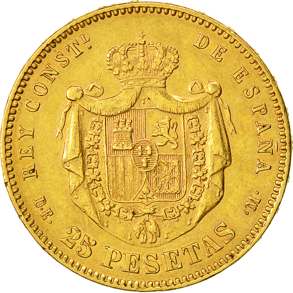 Moneda, España, Alfonso XII, 25 Pesetas, 1877, Madrid, MBC+, Oro, KM:673