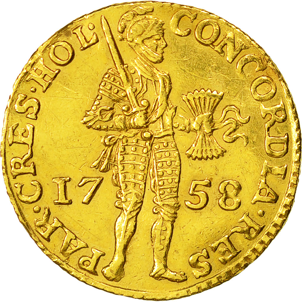 Moneda, Países Bajos, HOLLAND, Ducat, 1758, MBC+, Oro, KM:12.3