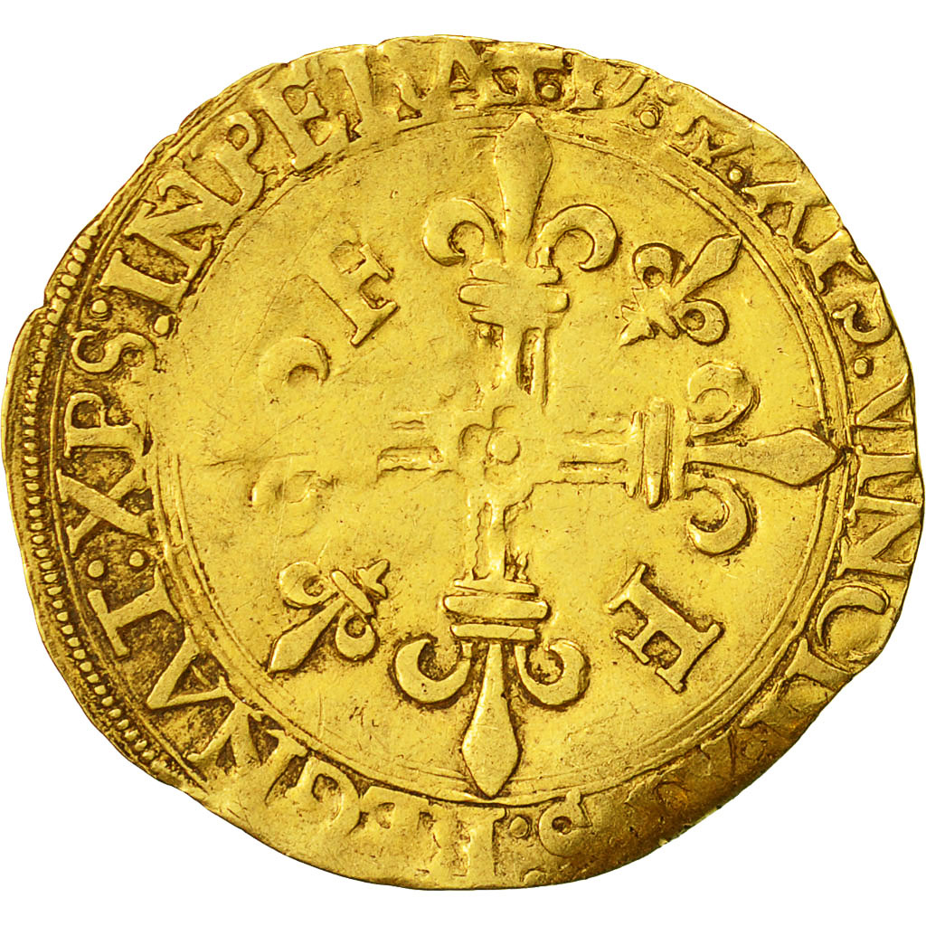 Coin, France, François Ier, Ecu d'or, Bayonne, 5th type, VF(30-35), Gold,Dy775