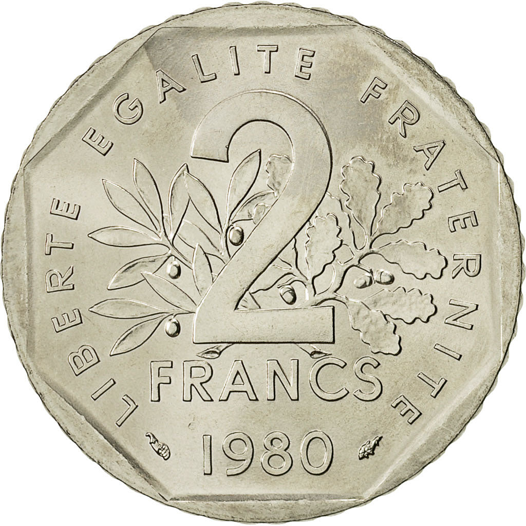 Moneta, Francia, Semeuse, 2 Francs, 1980, FDC, Nichel, KM:942.1, Gadoury:547