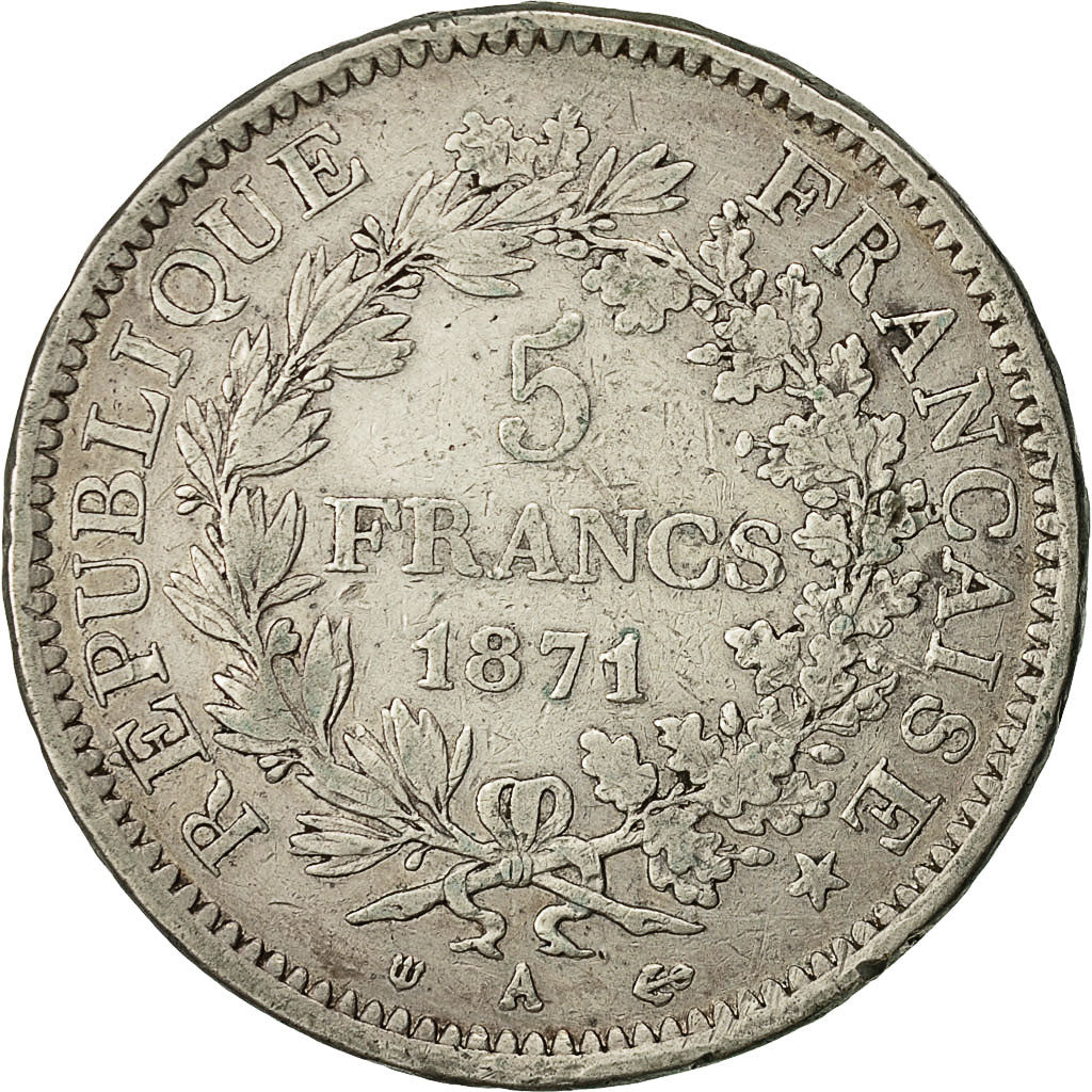 Monnaie, France, Hercule, 5 Francs, 1871, Paris, Trident, TB+, Gadoury 744