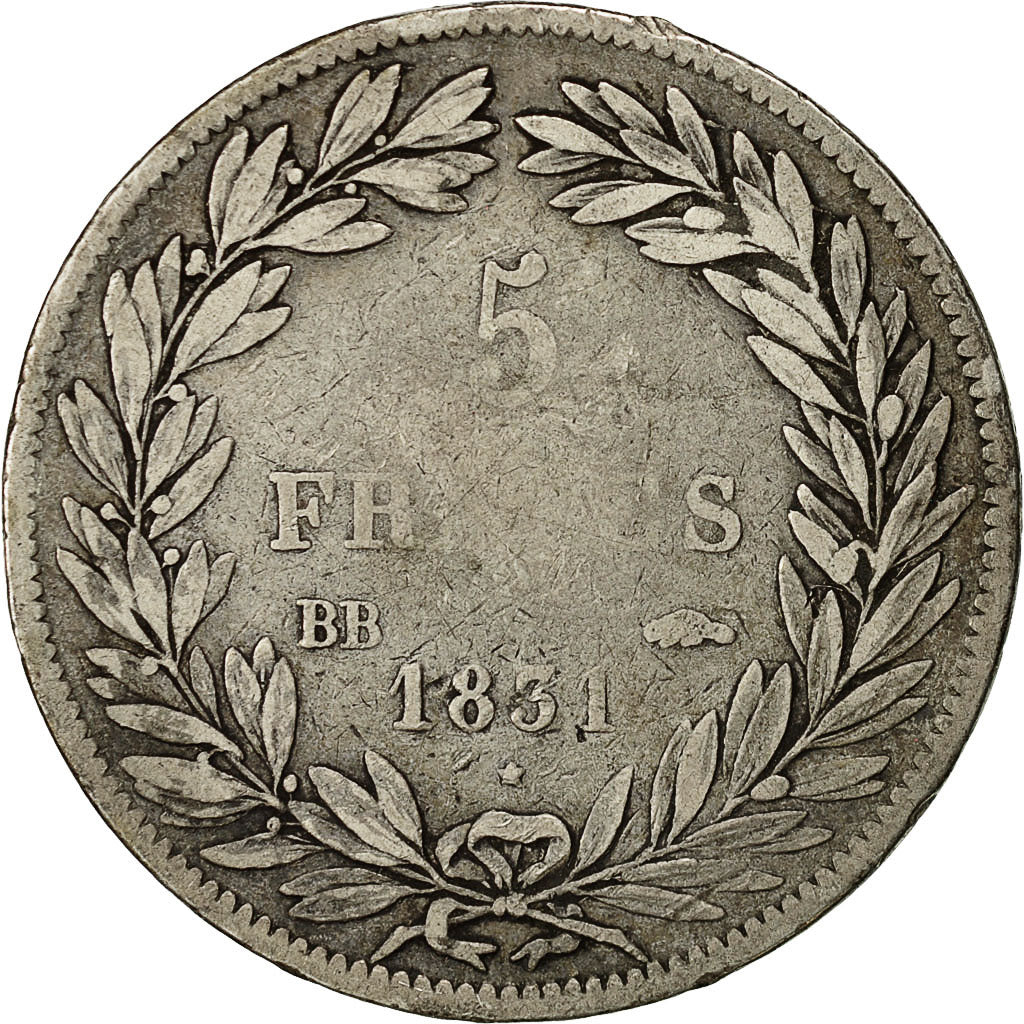 Münze, Frankreich, Louis-Philippe, 5 Francs, 1831, Strasbourg, S, KM 735.3