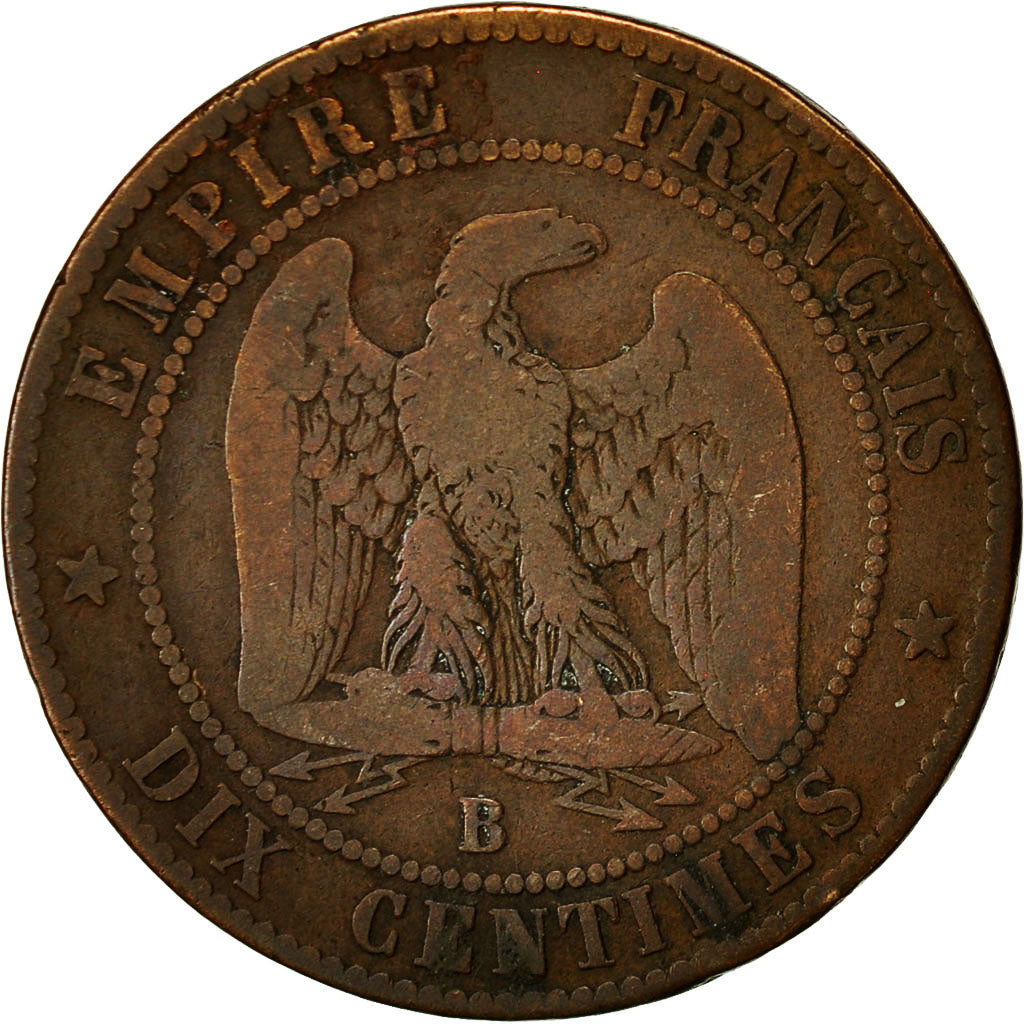 Coin, France, Napoleon III, 10 Centimes, 1857, Rouen, F(12-15), KM 771.2