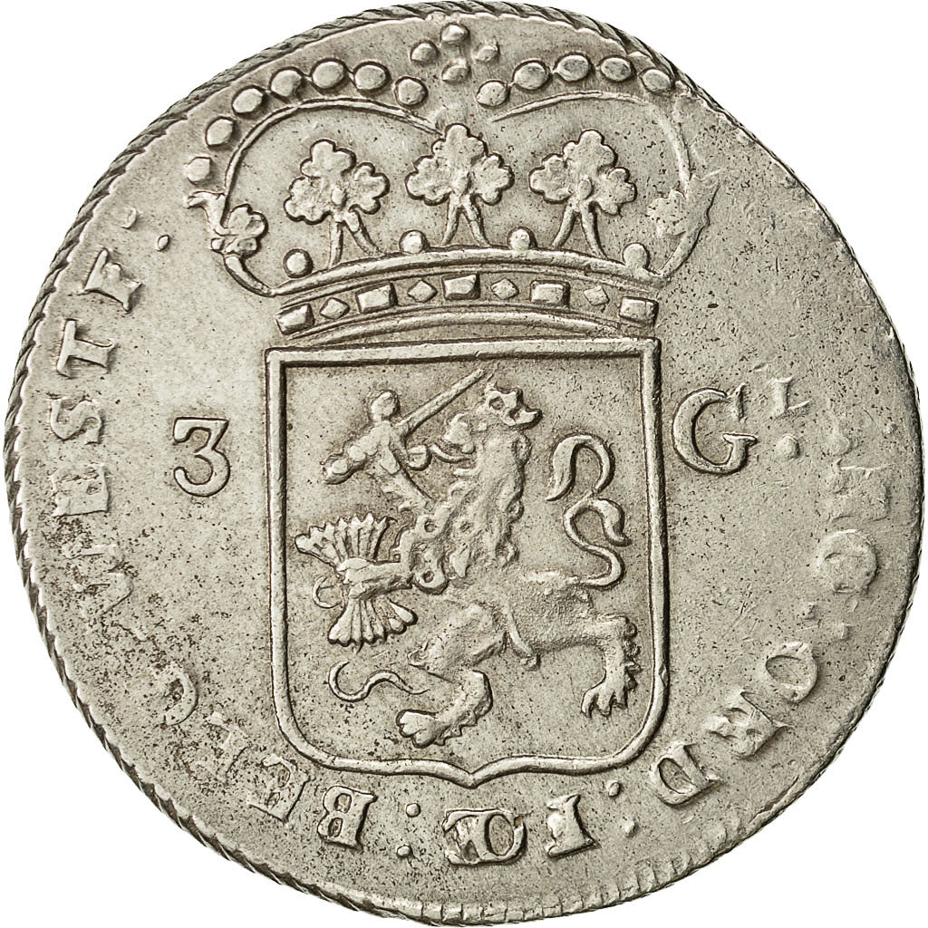 Coin, Netherlands, 3 Gulden, 1795, EF(40-45), Silver, KM:9.4
