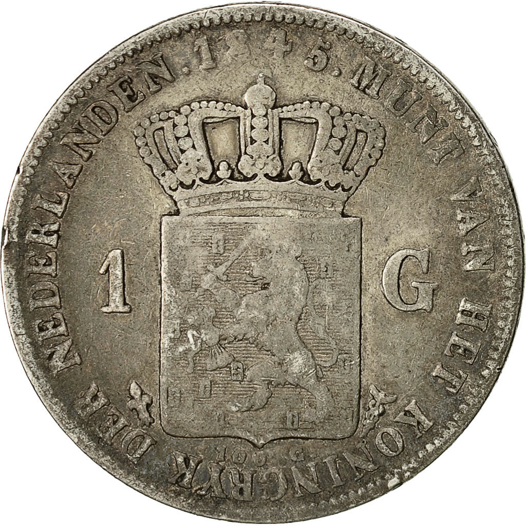 Coin, Netherlands, William II, Gulden, 1845, VF(20-25), Silver, KM:66