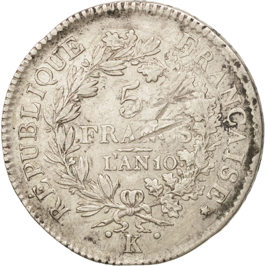 France, 5 Francs, Union et Force, An 10, Bordeaux, Argent, TTB, Gadoury:563a