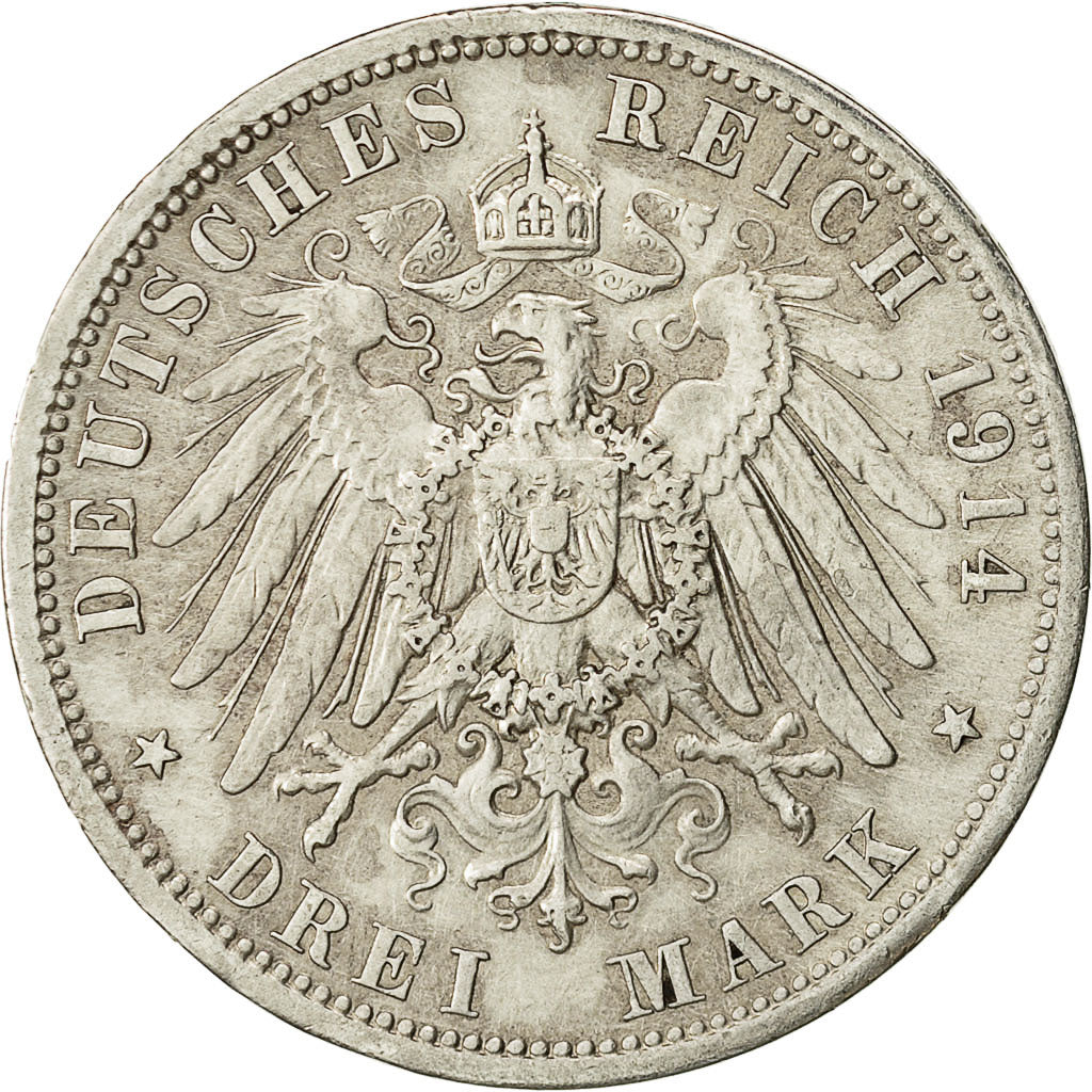 Coin, German States, PRUSSIA, Wilhelm II, 3 Mark, 1914, Berlin, EF(40-45)