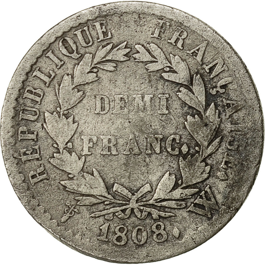 Münze, Frankreich, Napoléon I, 1/2 Franc, 1808, Lille, SGE, Silber, KM:680.14