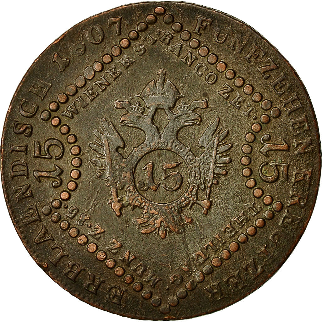Moneda, Austria, Franz II (I), 15 Kreuzer, 1807, Vienna, MBC, Cobre, KM:2138