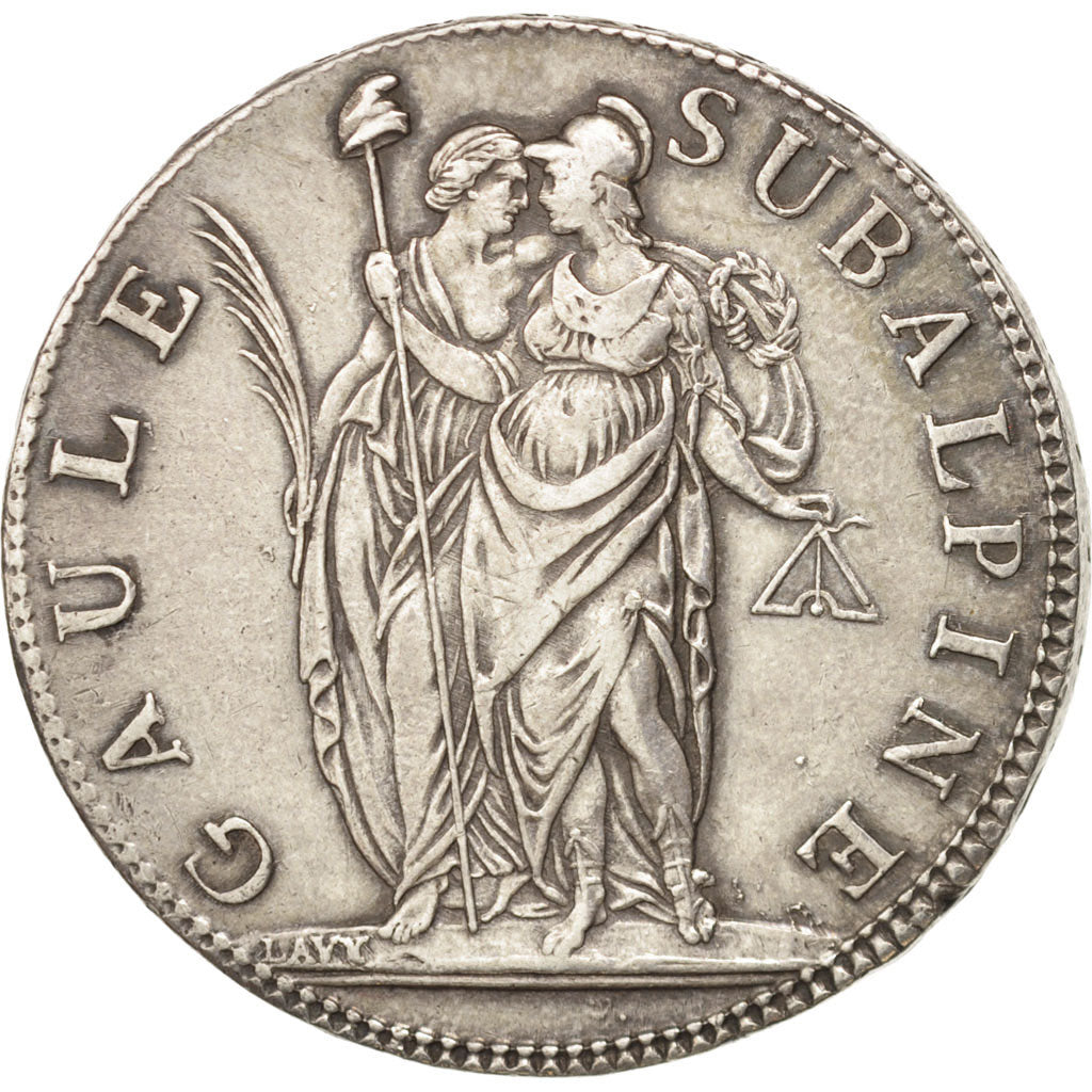ITALIAN STATES, PIEDMONT REPUBLIC, 5 Francs, Year 10 (1801), KM:4