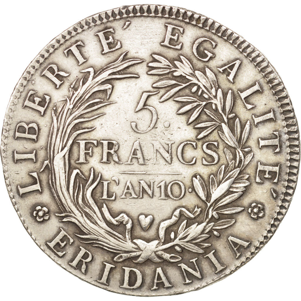 ITALIAN STATES, PIEDMONT REPUBLIC, 5 Francs, Year 10 (1801), KM:4