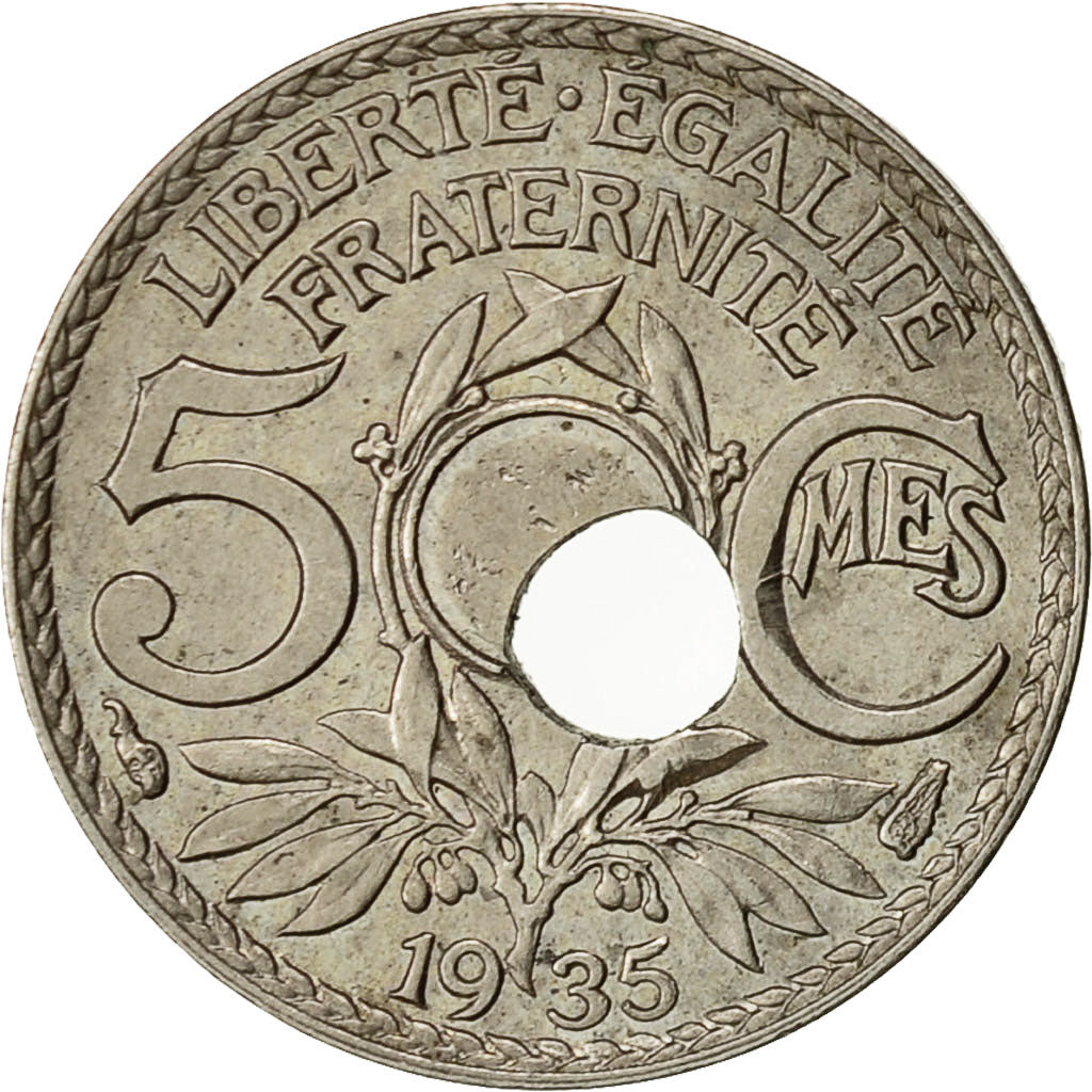 Coin, France, Lindauer, 5 Centimes, 1935, Trou Décentré, AU(55-58)