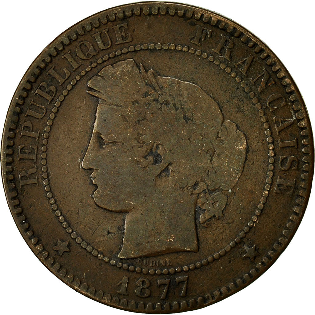 Monnaie, France, Cérès, 10 Centimes, 1877, Paris, B, Bronze, Gadoury:265a