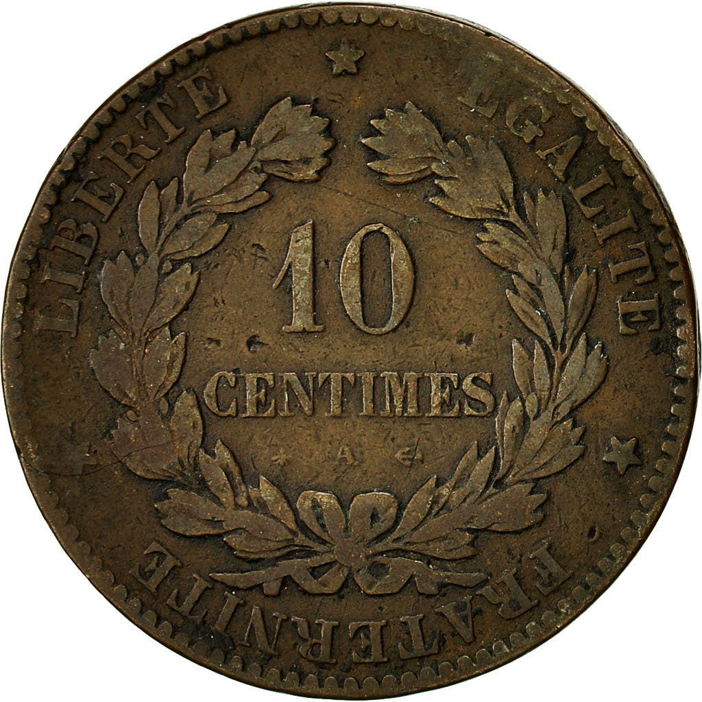 Monnaie, France, Cérès, 10 Centimes, 1877, Paris, B, Bronze, Gadoury:265a