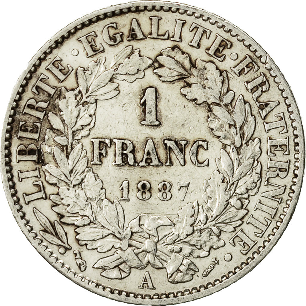 Coin, France, Cérès, Franc, 1887, Paris, EF(40-45), Silver, KM:822.1