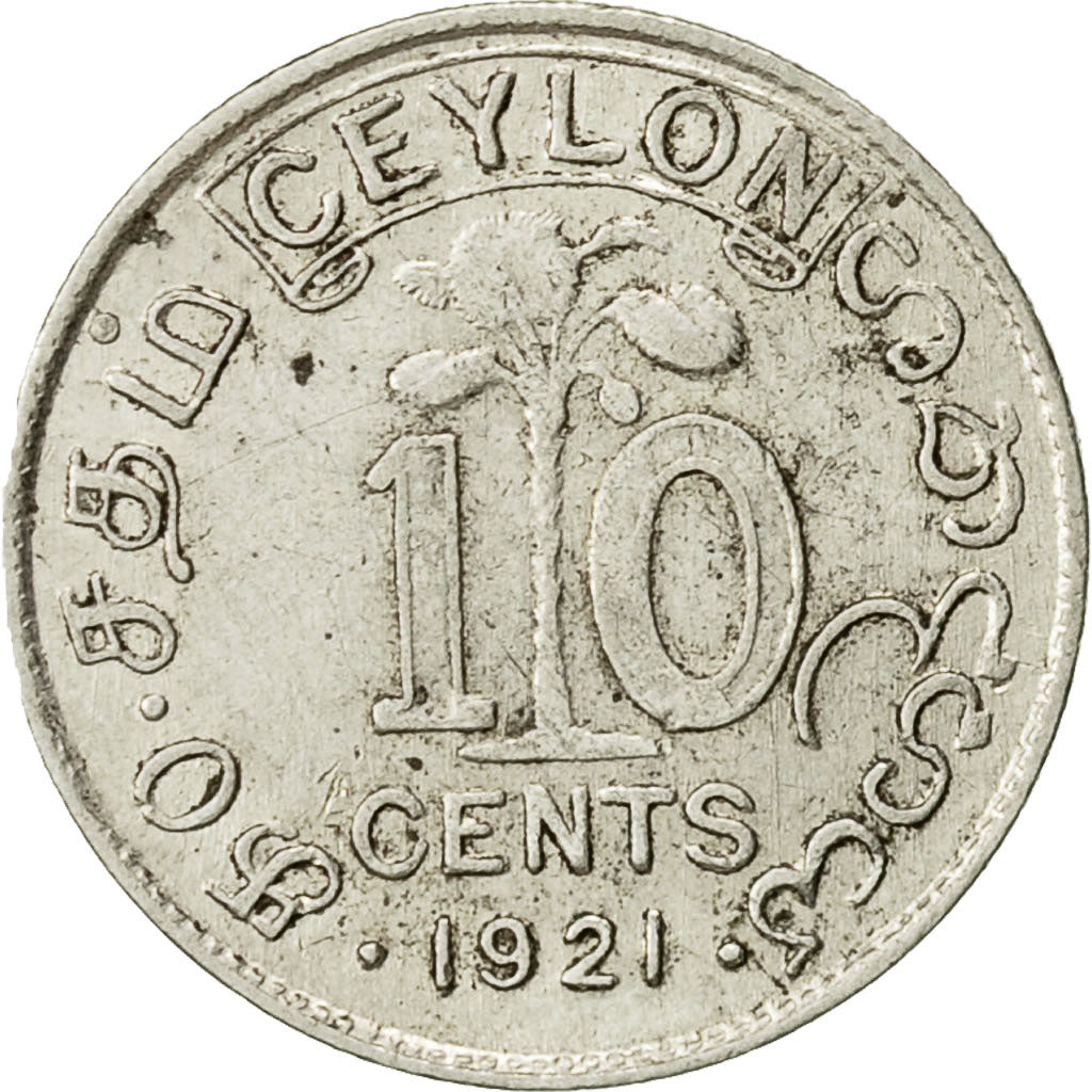 Coin, Ceylon, George V, 10 Cents, 1921, EF(40-45), Silver, KM:104a