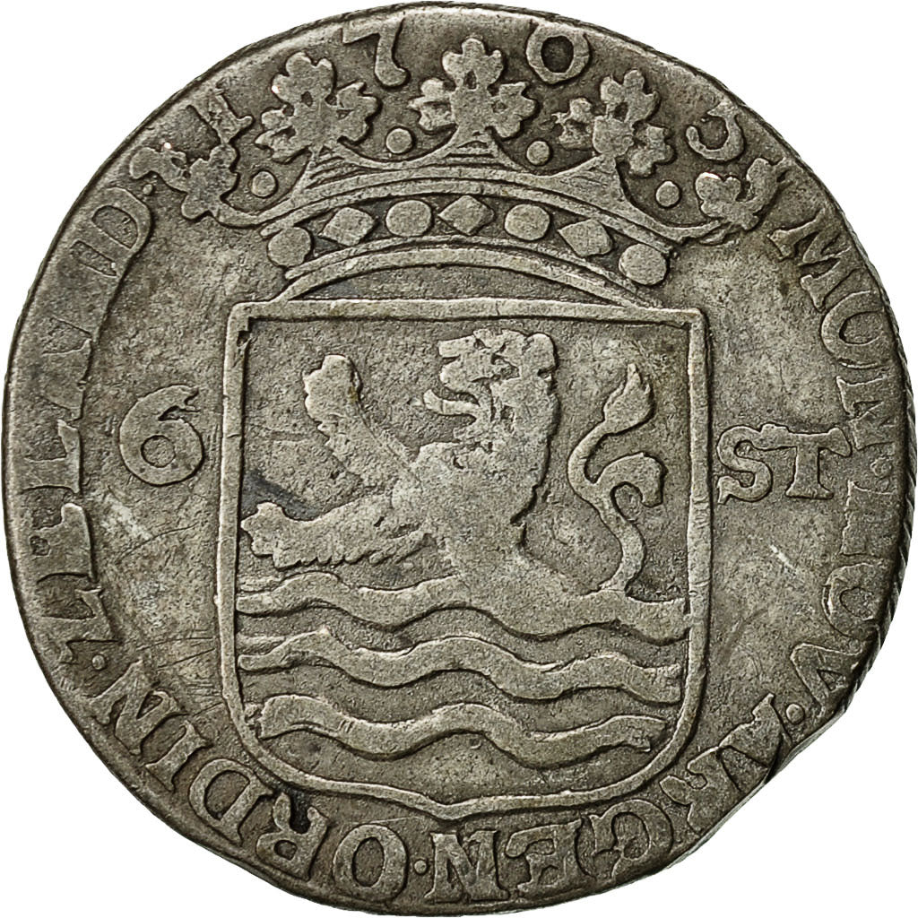 Munten, Nederland, ZEELAND, 6 Stuivers, Scheepjesschelling, 1765, FR, Zilver