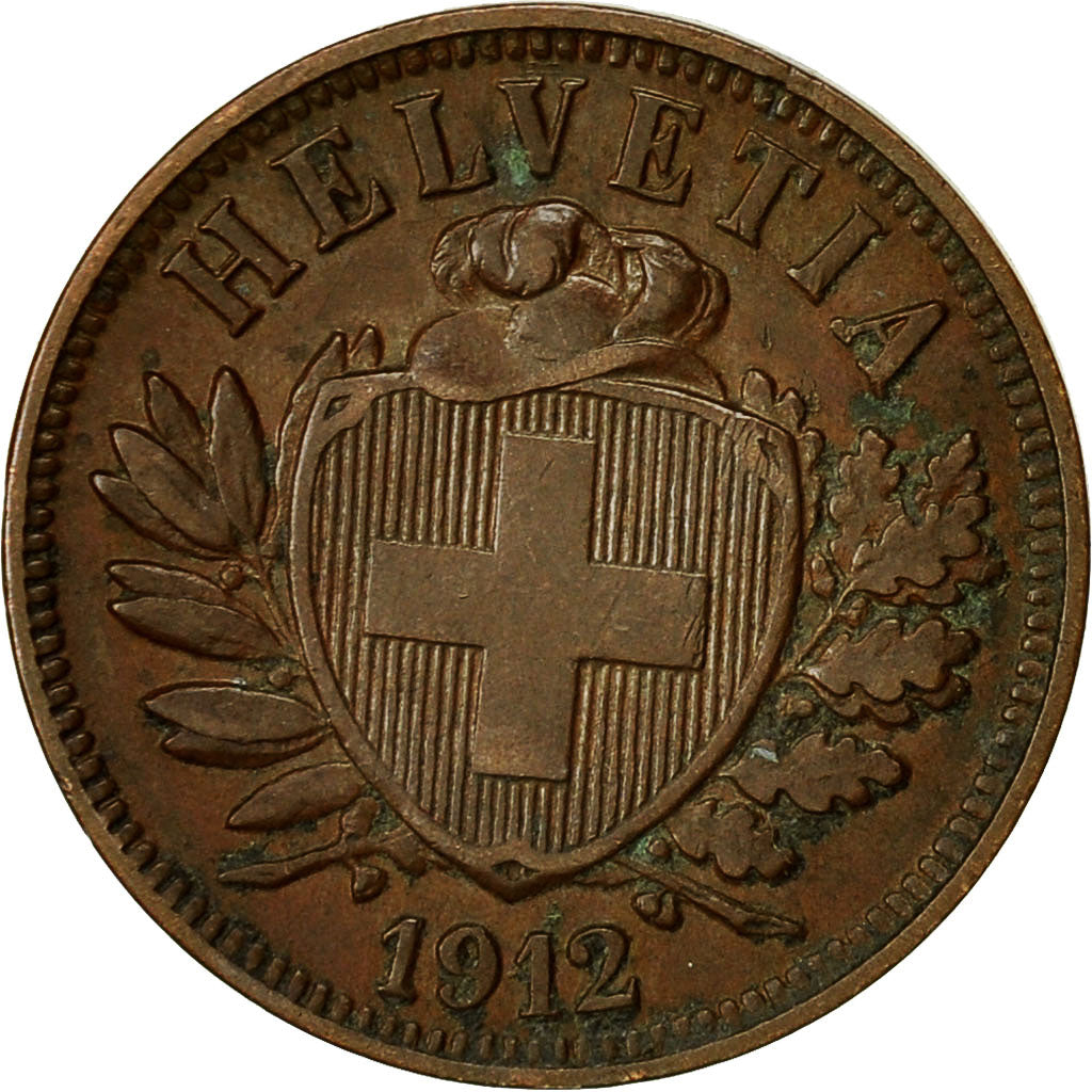 Coin, Switzerland, 2 Rappen, 1912, Bern, AU(50-53), Bronze, KM:4.2