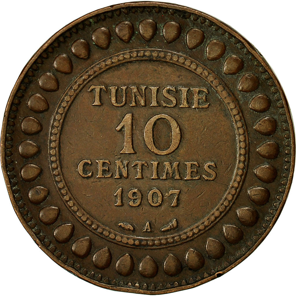 Coin, Tunisia, Muhammad al-Nasir Bey, 10 Centimes, 1907, Paris, EF(40-45)