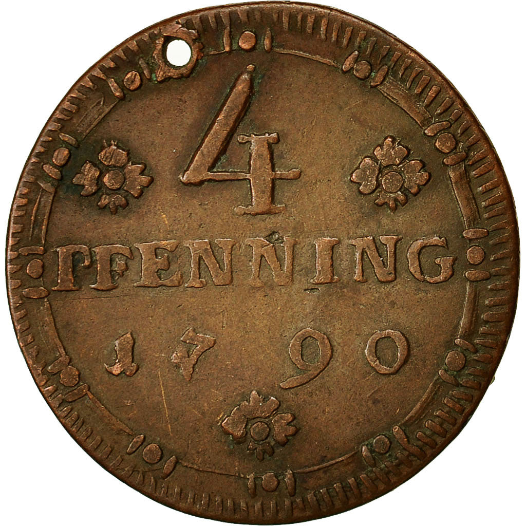 Moneda, Estados alemanes, MUNSTER, 4 Pfennig, 1790, Munster, MBC, Cobre, KM:446