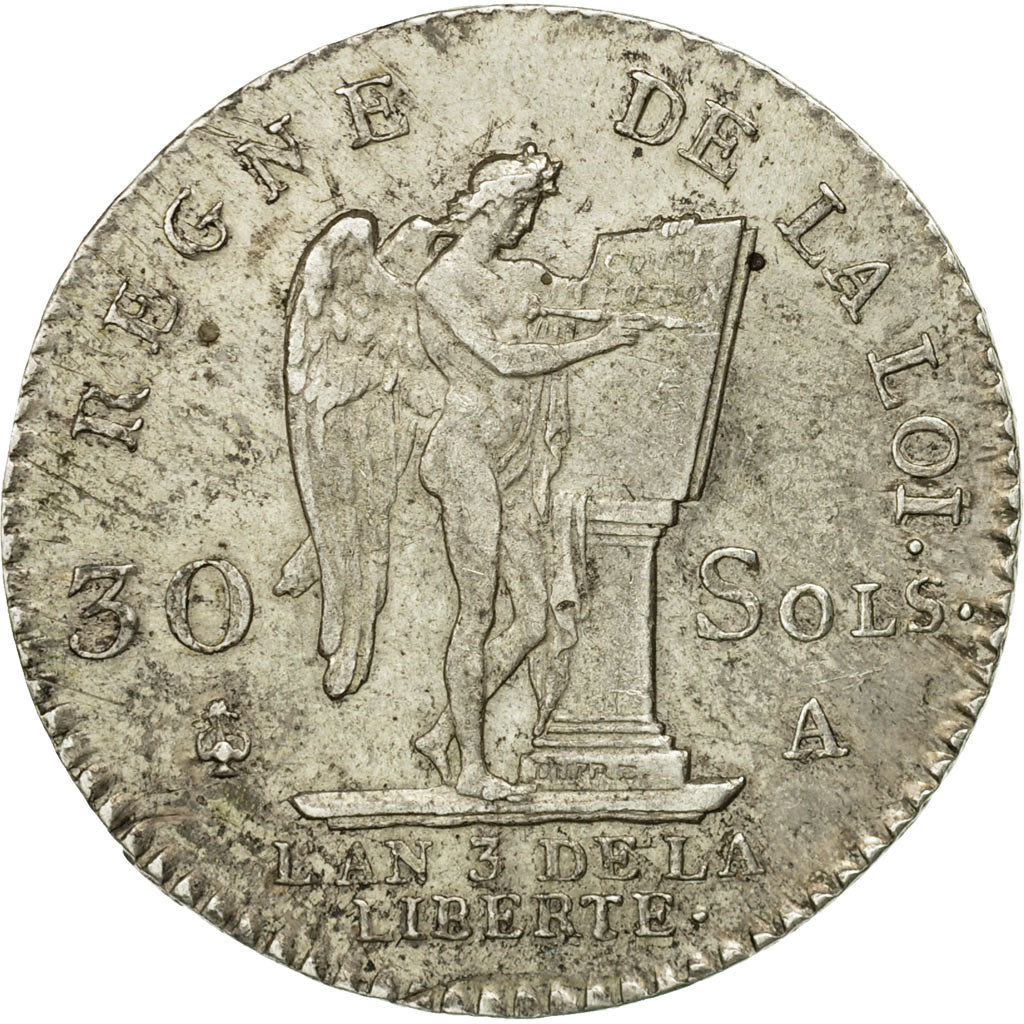 Moneda, Francia, 30 sols françois, 1791, Paris, EBC, Plata, KM:606.1