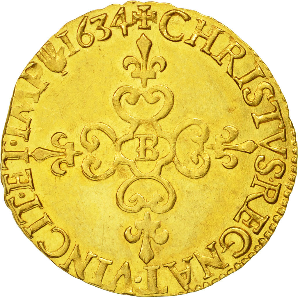 Monnaie, France, Louis XIII, Ecu d'or, 1634, Rouen, SUP, Or, Gadoury:55, KM:51