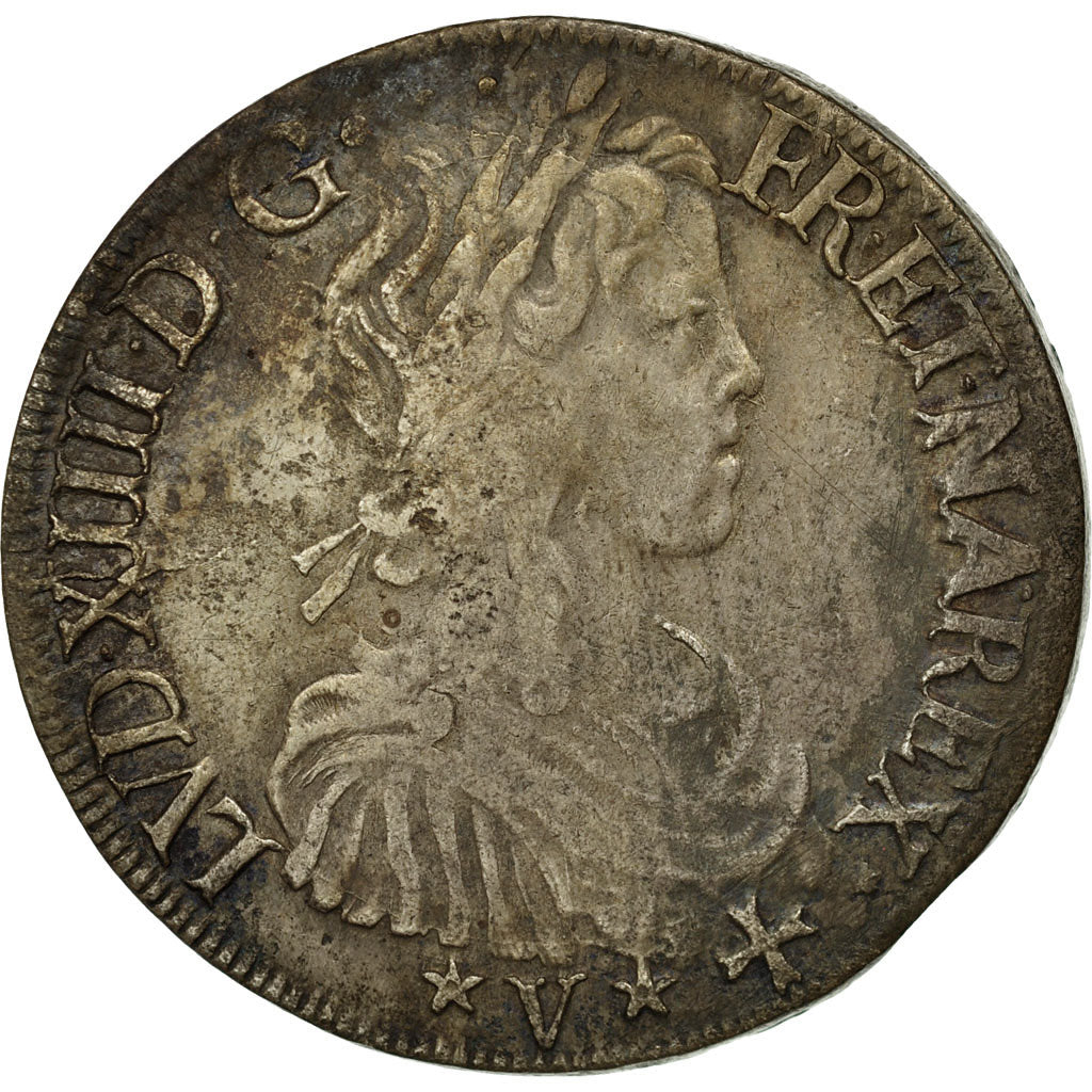Monnaie, France, Louis XIV, Écu de Navarre à la mèche longue, 1655, Saint Palais