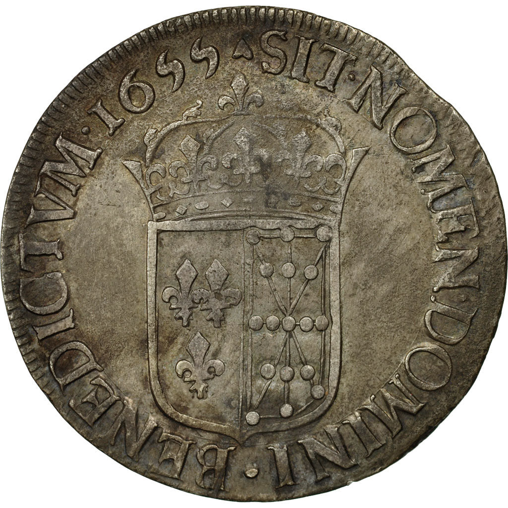 Monnaie, France, Louis XIV, Écu de Navarre à la mèche longue, 1655, Saint Palais
