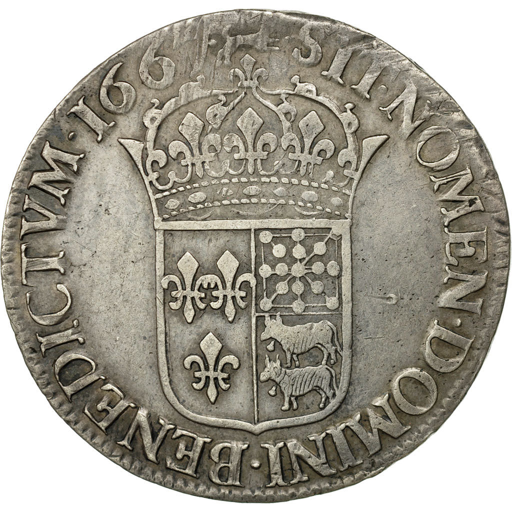 Munten, Frankrijk, Louis XIV, Écu de Béarn au buste juvénile, 1667, Pau, KM 216