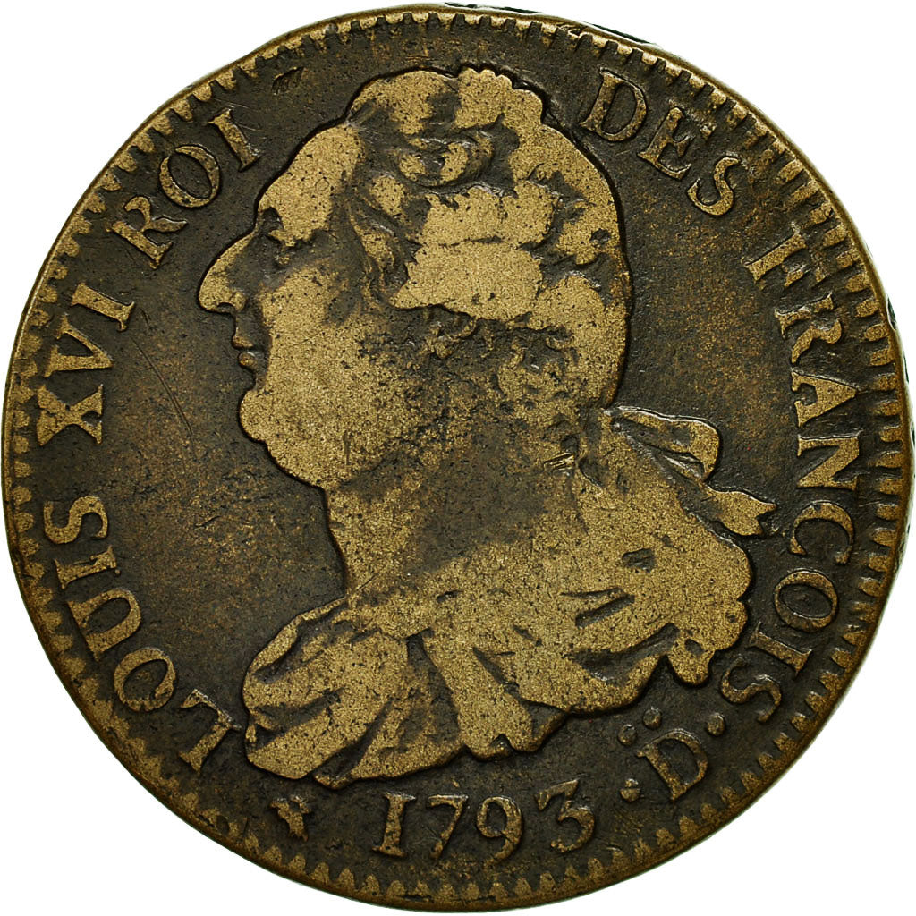 Monnaie, France, Louis XVI, 2 Sols, 1793, Riorges, TB+, Bronze, Gadoury:25