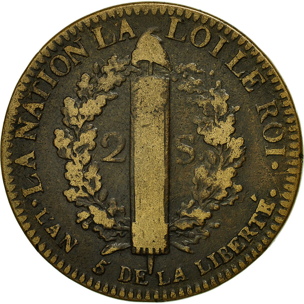 Monnaie, France, Louis XVI, 2 Sols, 1793, Riorges, TB+, Bronze, Gadoury:25