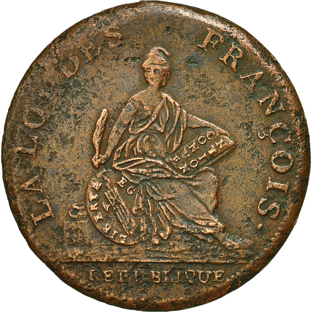 Moneta, Francia, Convention, 2 Sols, 1794, Essai Bernier, BB, Bronzo, Brandon:73