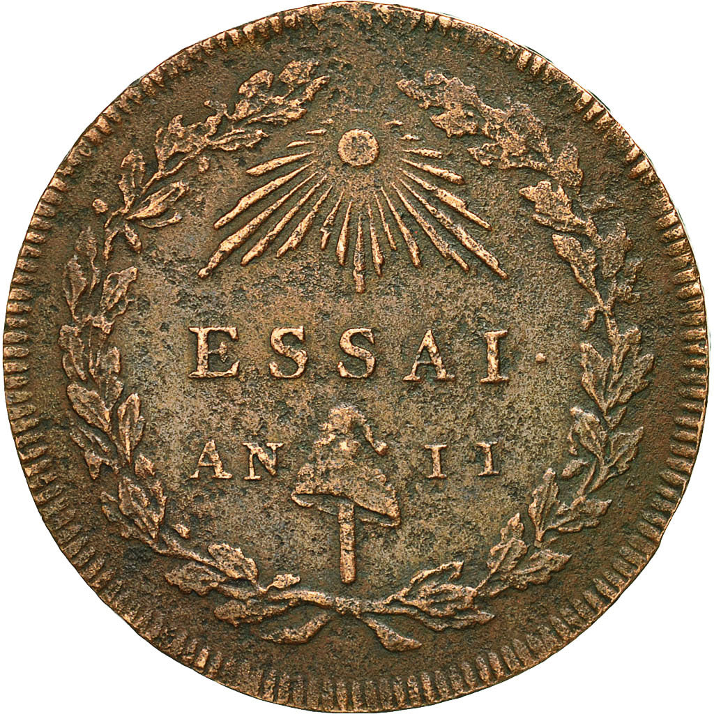 Moneta, Francia, Convention, 2 Sols, 1794, Essai Bernier, BB, Bronzo, Brandon:73