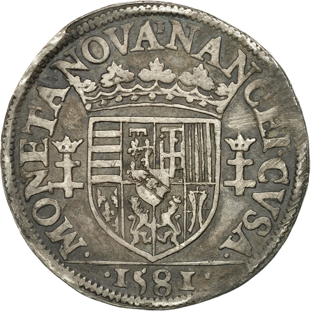Coin, France, LORRAINE, Charles III, Teston, 1581, Nancy, EF(40-45), Silver
