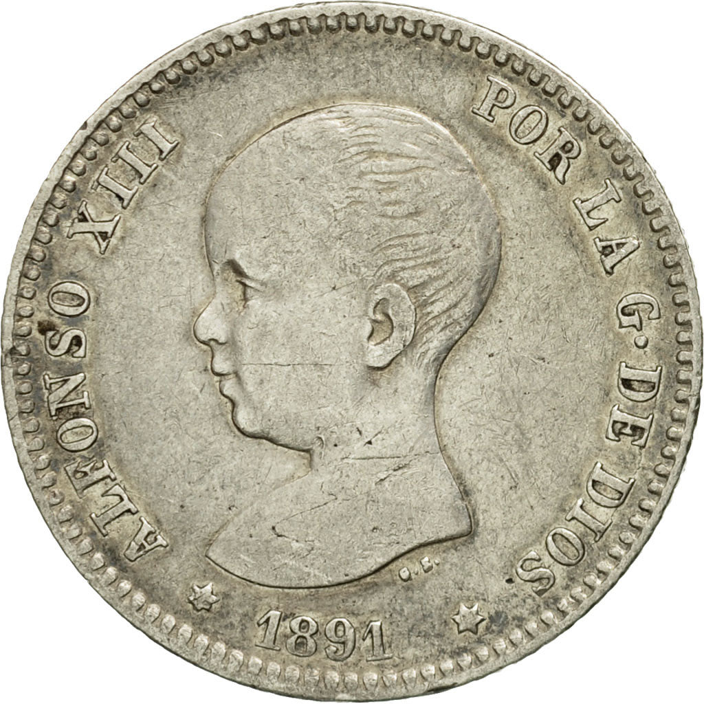 Coin, Spain, Alfonso XIII, Peseta, 1891, Madrid, EF(40-45), Silver, KM:691